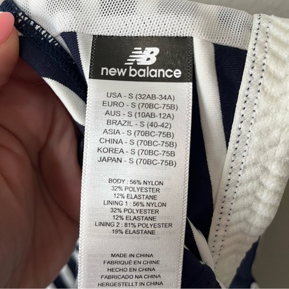New Balance by J. Crew Navy Blue Striped Zip Front Sports Bra Racerback Small - Picture 9 of 11